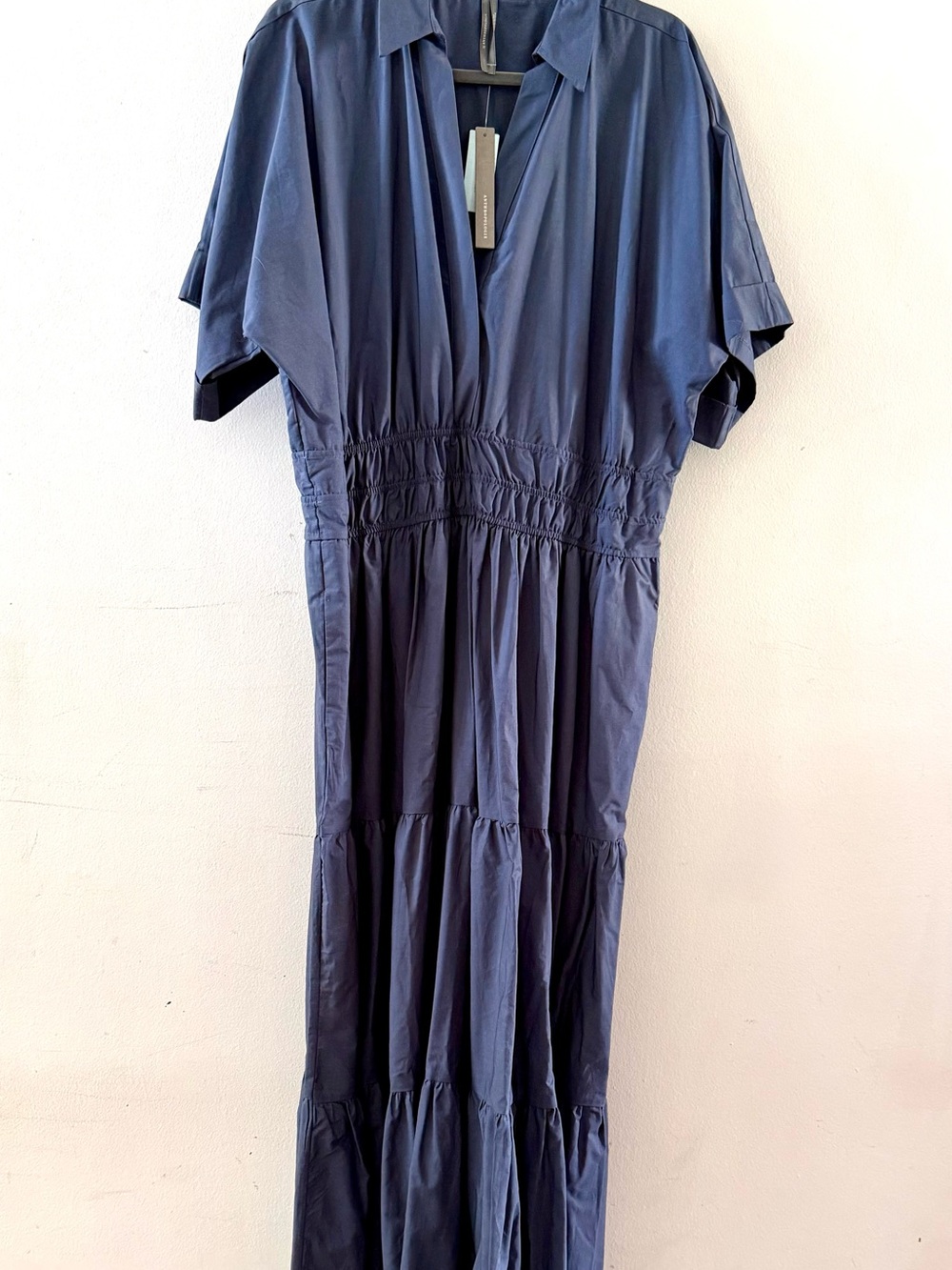 Anthropologie Navy Tiered Shirt Maxi Dress with Short Sleeves - Picture 3 of 3